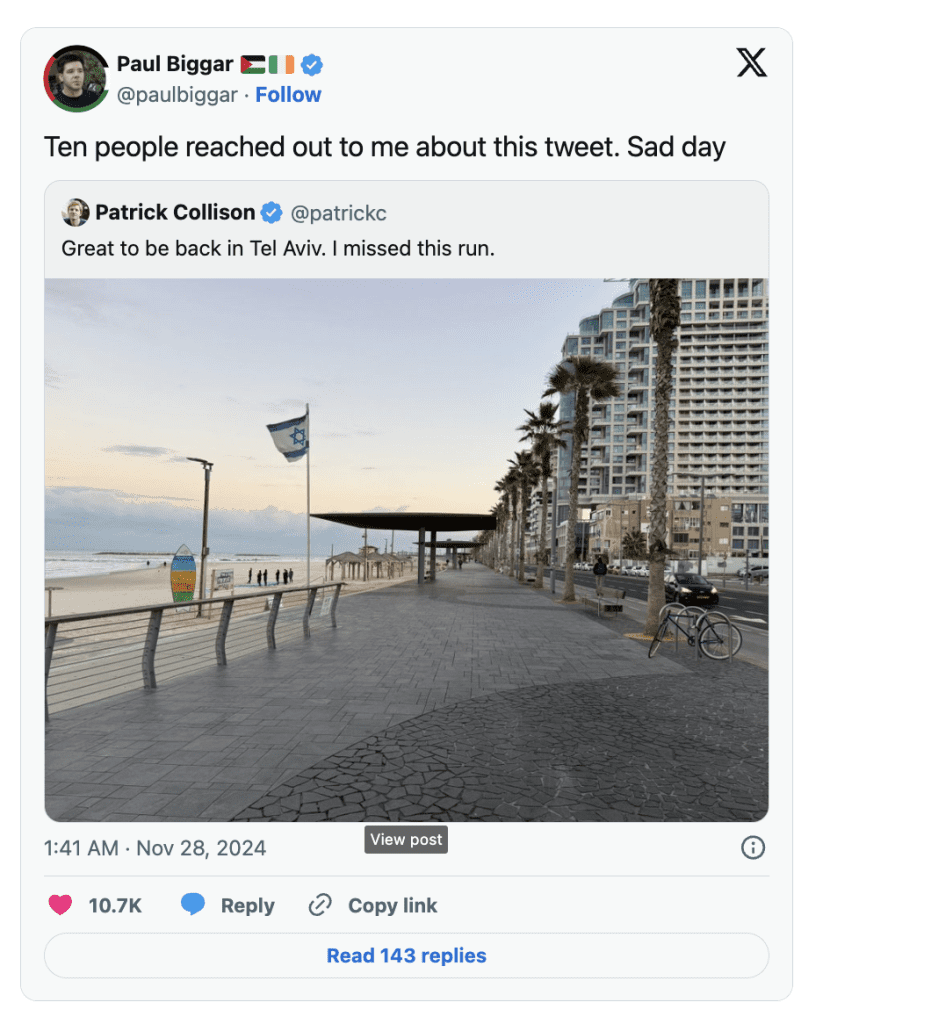 CEO Stripe dikecam usai puji Israel, seruan boikot menggema 3 Screenshot 2024 11 29 at 17.55.46